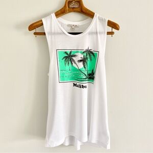 Express White Malibu Tropical Graphic Muscle Tee